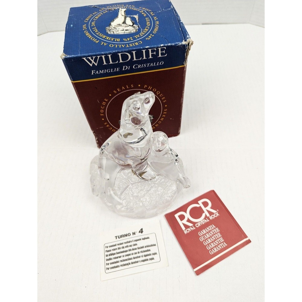 Royal Crystal Rock Italy Heavy 24% Crystal Glass Mother & Baby Seal Figurine Box